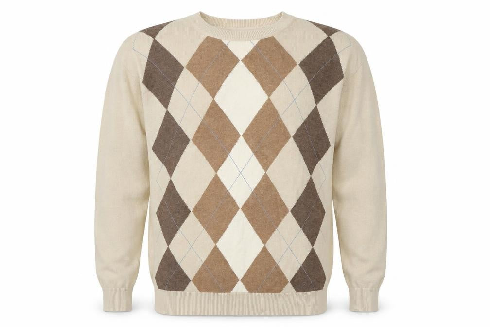 Front view of Alex Cannon Men Beige Argyle Crew Neck Cotton Jumper XL