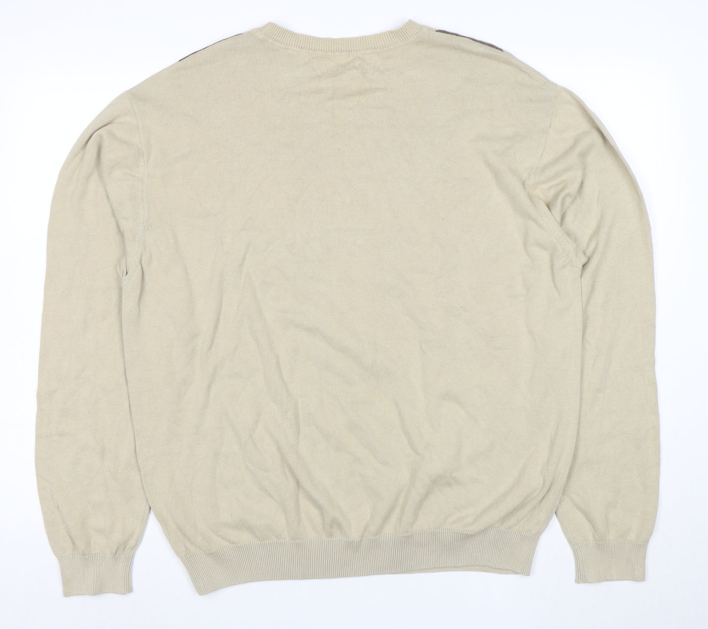 Alex Cannon Men Beige Argyle Crew Neck Cotton Jumper XL