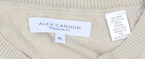 Alex Cannon Men Beige Argyle Crew Neck Cotton Jumper XL
