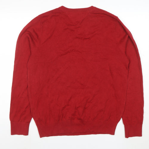 Tommy Hilfiger Men's Red Argyle V-Neck Cotton Jumper M