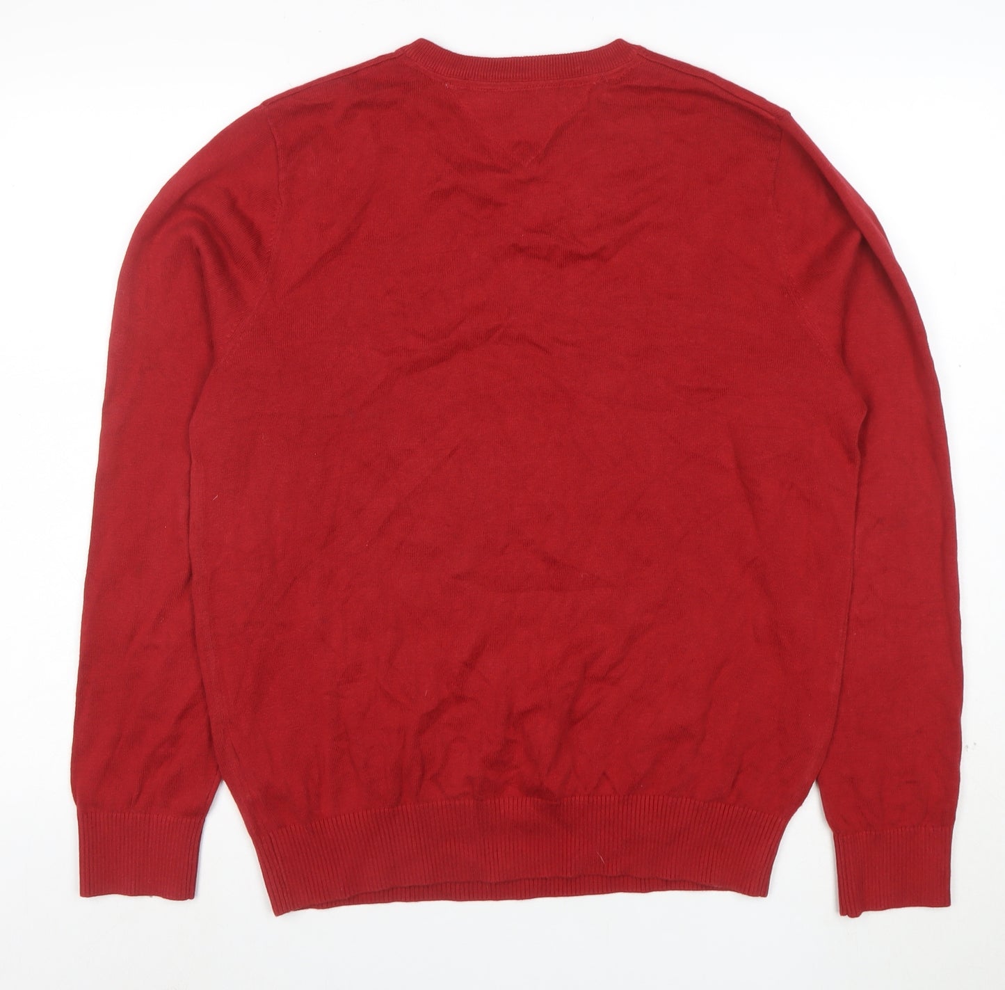 Tommy Hilfiger Men's Red Argyle V-Neck Cotton Jumper M