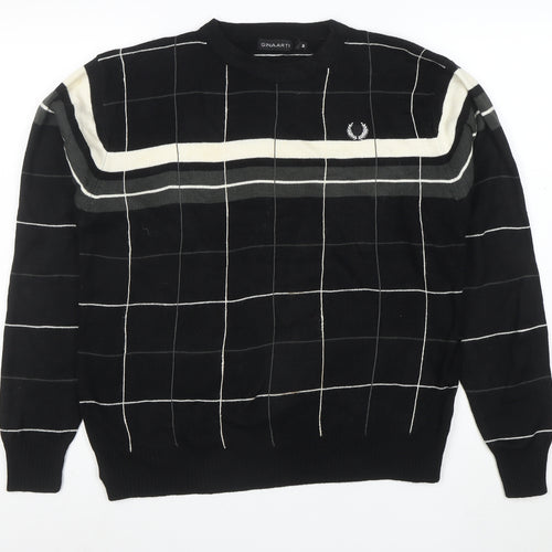 GINAARTI Men's Black Check Crew Neck Pullover Jumper M