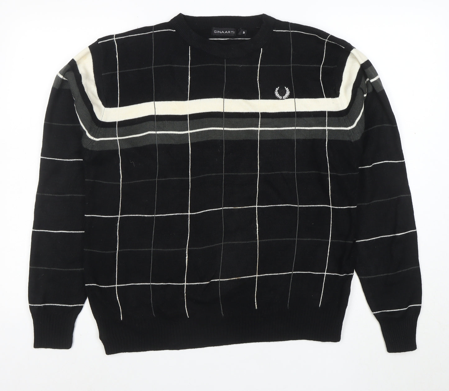 GINAARTI Men's Black Check Crew Neck Pullover Jumper M