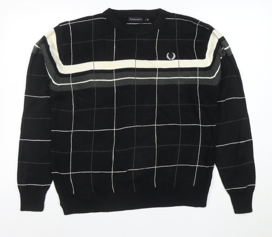 GINAARTI Men's Black Check Crew Neck Pullover Jumper M