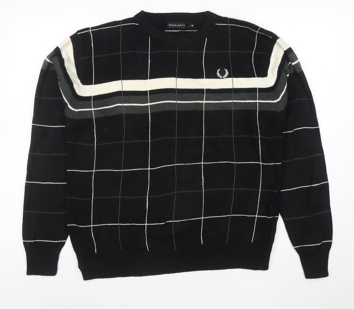 GINAARTI Men's Black Check Crew Neck Pullover Jumper M