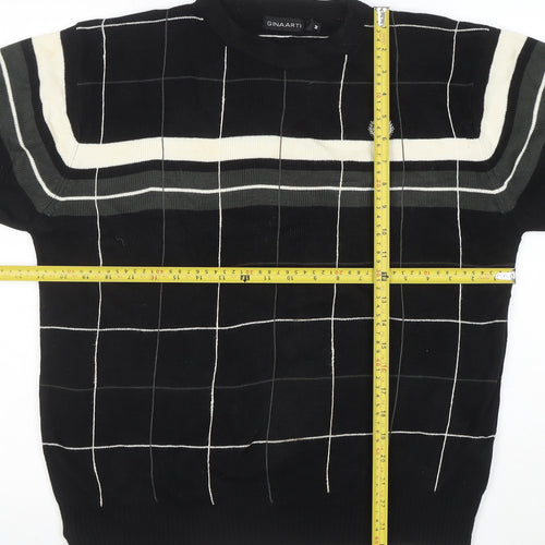 GINAARTI Men's Black Check Crew Neck Pullover Jumper M