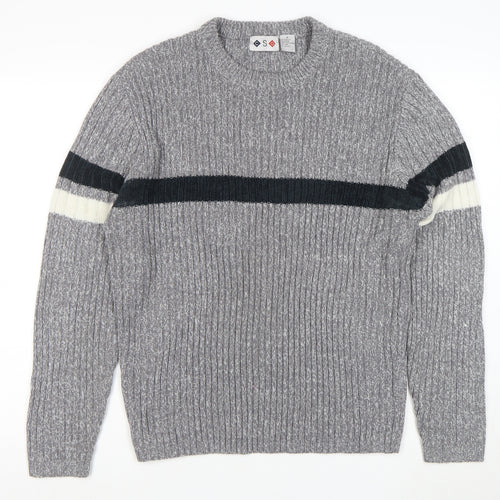 CSG Men's Grey Rib Knit Crew Neck Pullover Jumper M