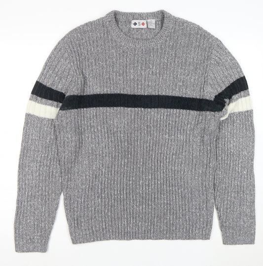 CSG Men's Grey Rib Knit Crew Neck Pullover Jumper M