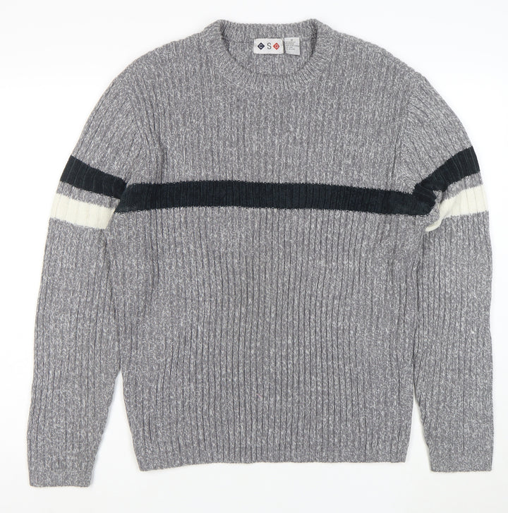 CSG Men's Grey Rib Knit Crew Neck Pullover Jumper M