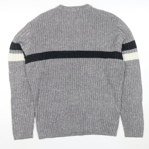 CSG Men's Grey Rib Knit Crew Neck Pullover Jumper M