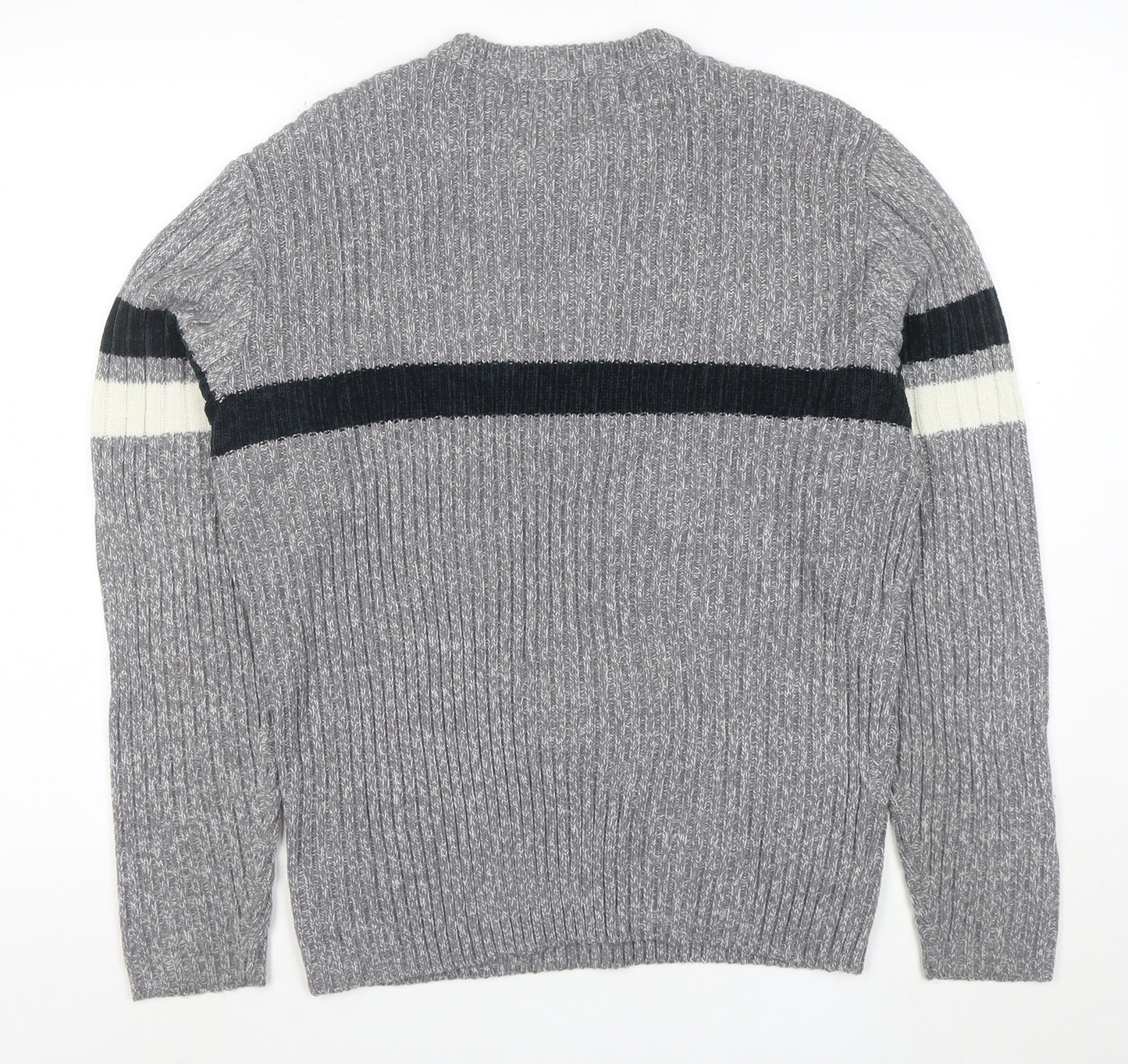 CSG Men's Grey Rib Knit Crew Neck Pullover Jumper M