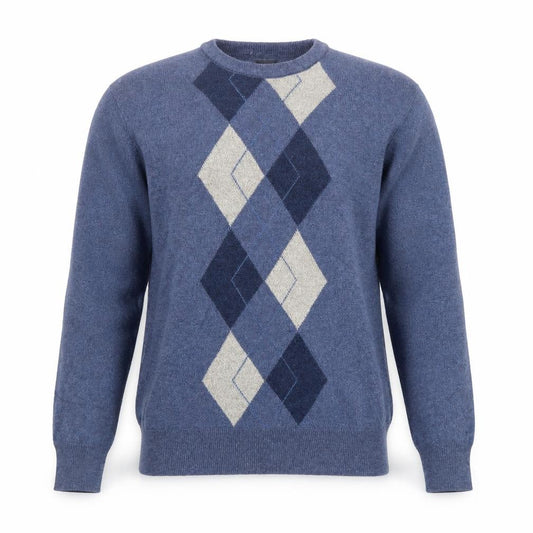 Front view of Dockers Men's Blue Argyle Crew Neck Acrylic Jumper, size M