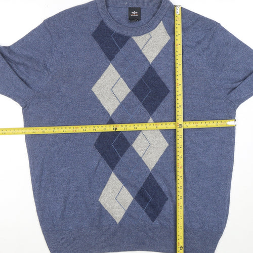 Dockers Men's Blue Argyle Crew Neck Acrylic Jumper Size M