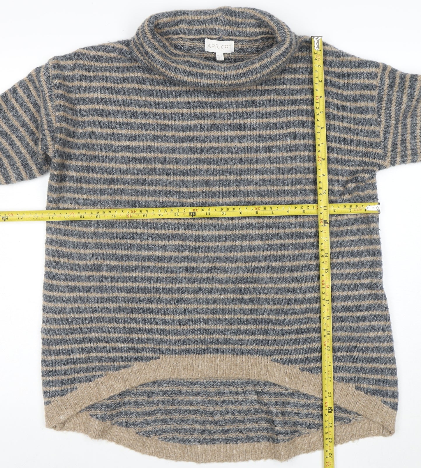 Apricot Women’s Beige Striped Roll Neck Knit Jumper Size 10