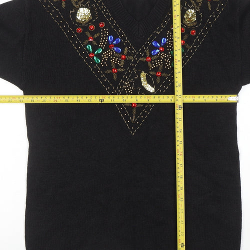 Western Connection Women's Black Beaded V-Neck Knit Jumper Size S