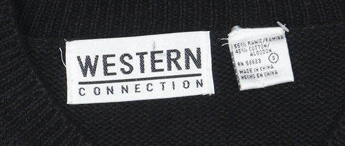 Western Connection Women's Black Beaded V-Neck Knit Jumper Size S