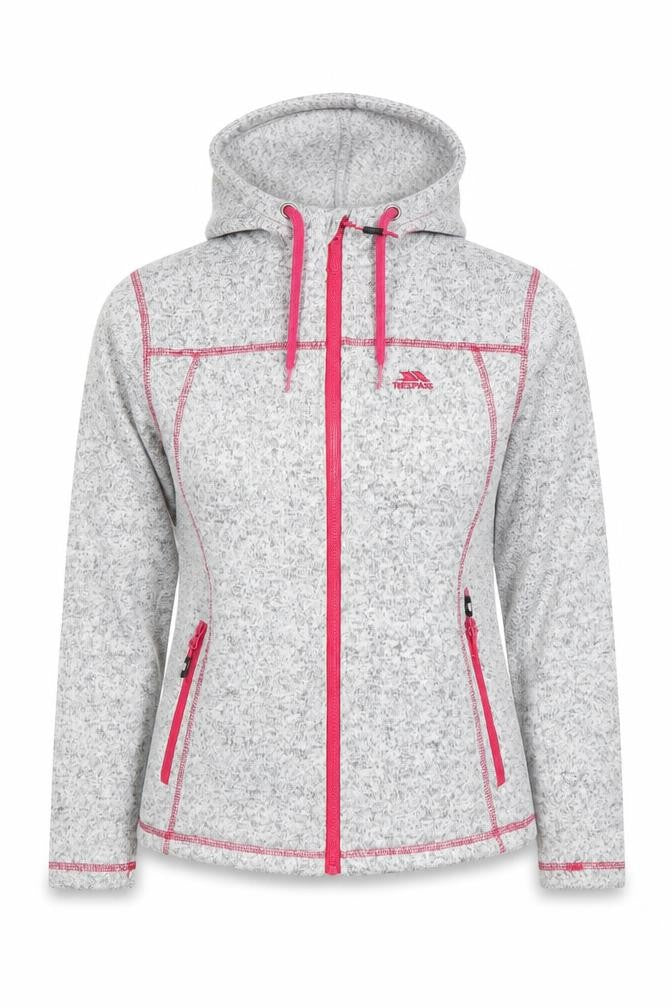 Front view of Trespass Women’s Grey Hooded Soft Shell Fleece Jacket, size UK 10