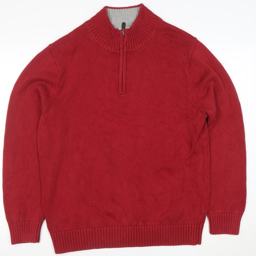 L.L. Bean Men's Red Cotton 1/4 Zip High Neck Jumper Size L