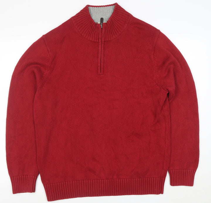 L.L. Bean Men's Red Cotton 1/4 Zip High Neck Jumper Size L