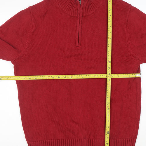 L.L. Bean Men's Red Cotton 1/4 Zip High Neck Jumper Size L