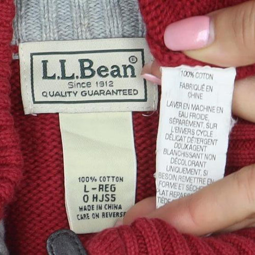 L.L. Bean Men's Red Cotton 1/4 Zip High Neck Jumper Size L