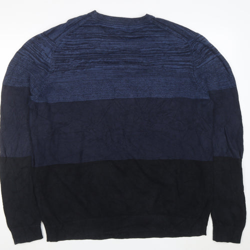 Straight Up Casual Dynamic Men's Blue Striped Cotton Pullover Jumper L