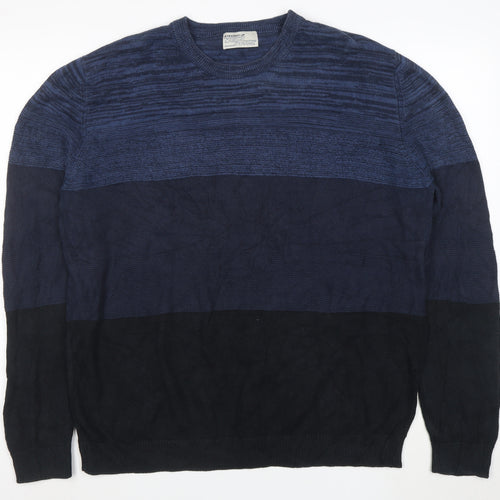 Straight Up Casual Dynamic Men's Blue Striped Cotton Pullover Jumper L