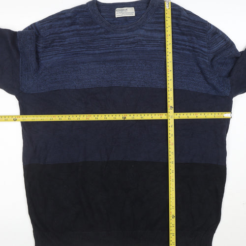 Straight Up Casual Dynamic Men's Blue Striped Cotton Pullover Jumper L