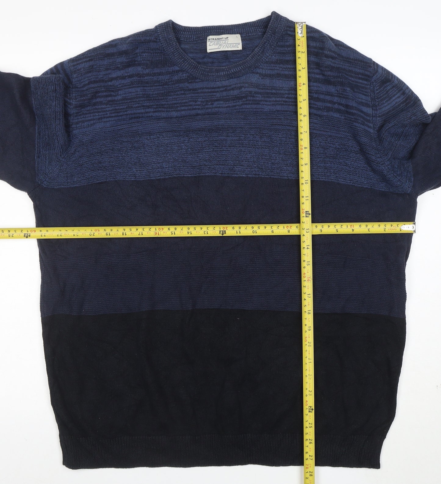Straight Up Casual Dynamic Men's Blue Striped Cotton Pullover Jumper L