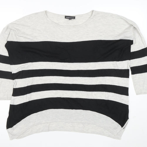 Warehouse Women Black Grey Striped Knit Top UK 12 Relaxed Fit