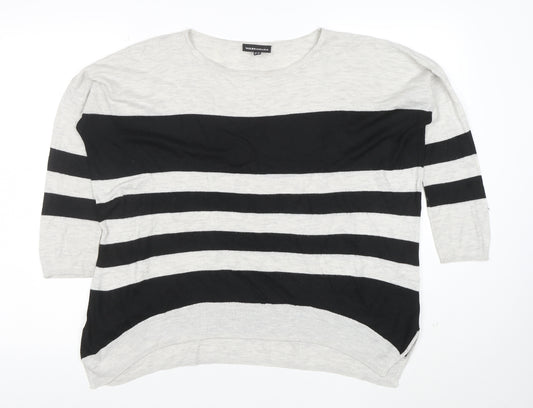 Warehouse Women Black Grey Striped Knit Top UK 12 Relaxed Fit
