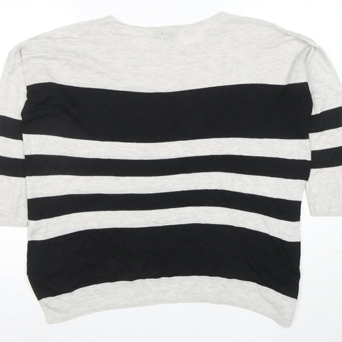 Warehouse Women Black Grey Striped Knit Top UK 12 Relaxed Fit