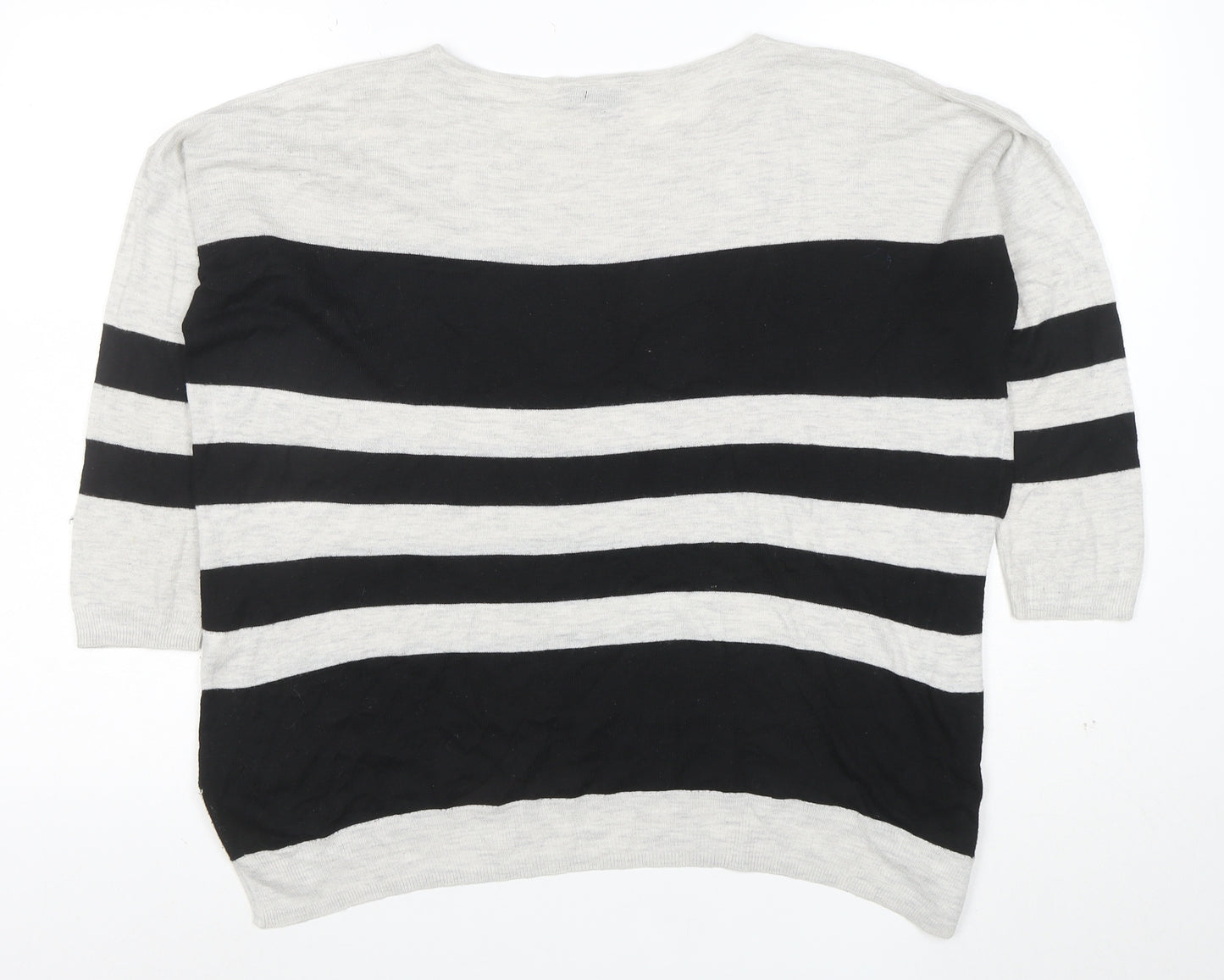 Warehouse Women Black Grey Striped Knit Top UK 12 Relaxed Fit