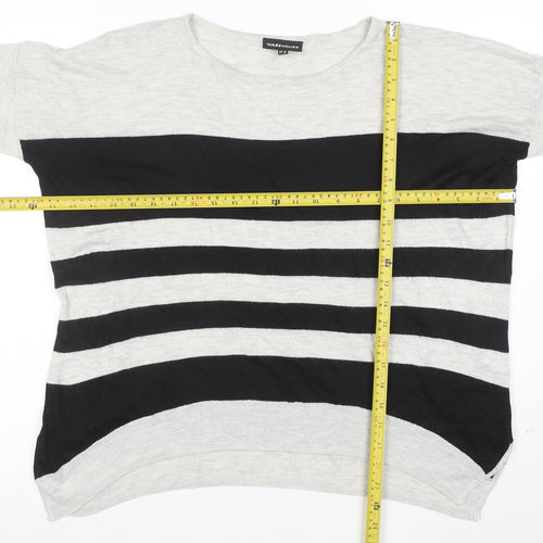 Warehouse Women Black Grey Striped Knit Top UK 12 Relaxed Fit