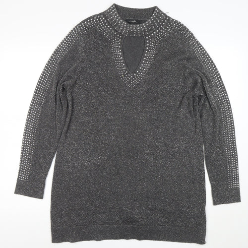 Wallis Women’s Grey Rhinestone Knit Shift Dress Size 16