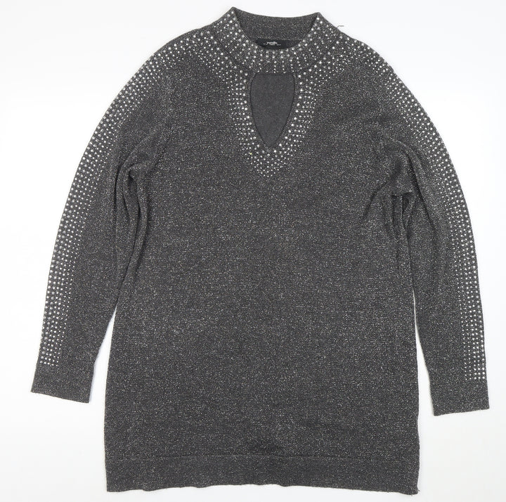 Wallis Women’s Grey Rhinestone Knit Shift Dress Size 16