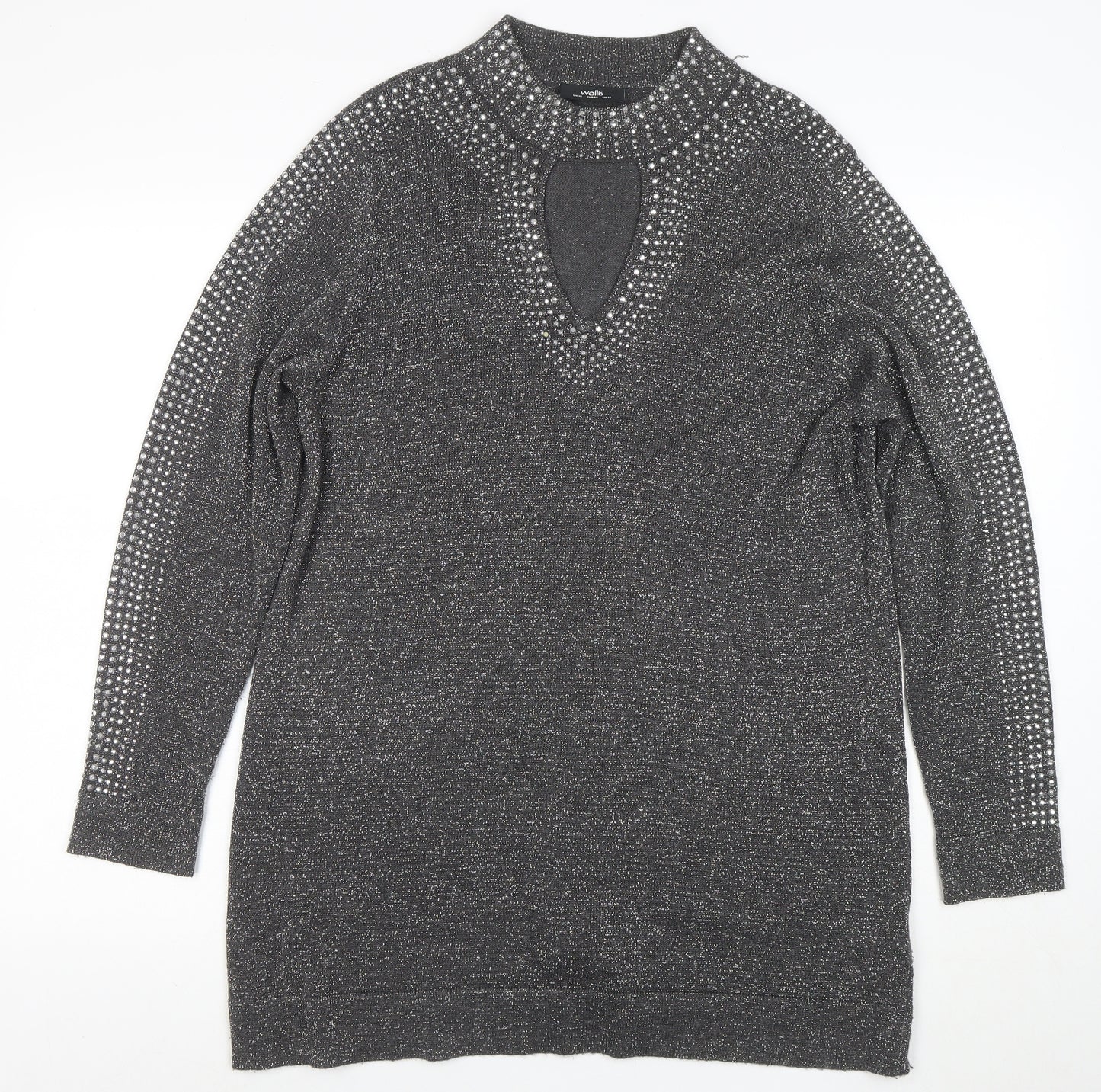 Wallis Women’s Grey Rhinestone Knit Shift Dress Size 16