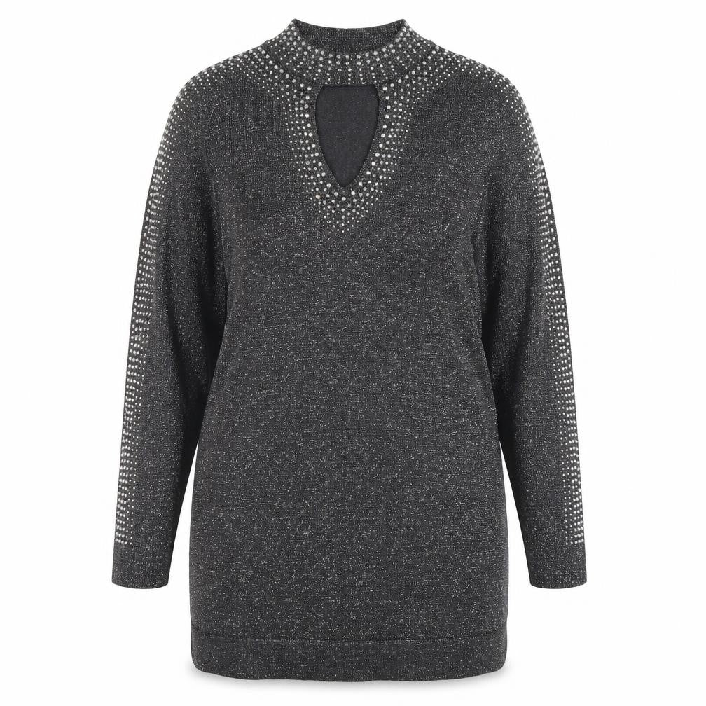 Front view of Wallis Women’s Grey Rhinestone Knit Shift Dress, size UK 16