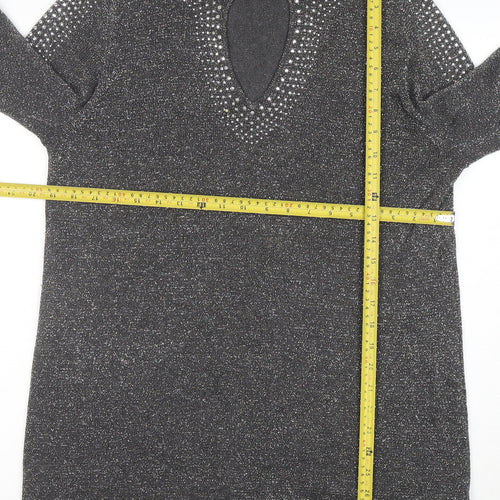 Wallis Women’s Grey Rhinestone Knit Shift Dress Size 16