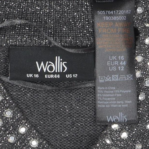 Wallis Women’s Grey Rhinestone Knit Shift Dress Size 16