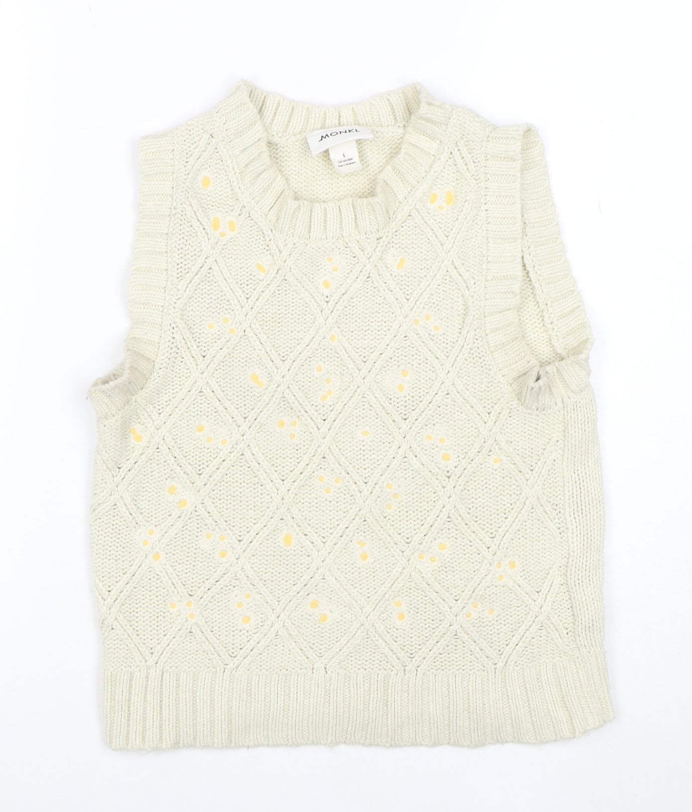 Monki Women's Ivory Cable-Knit Sleeveless Vest Jumper Size S