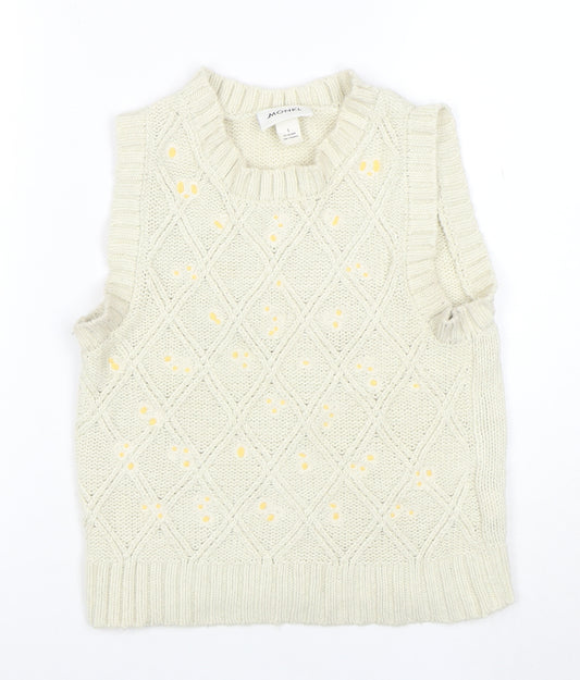 Monki Women's Ivory Cable-Knit Sleeveless Vest Jumper Size S