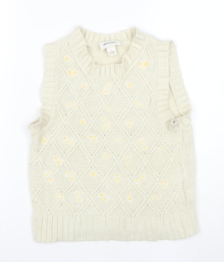 Monki Women's Ivory Cable-Knit Sleeveless Vest Jumper Size S