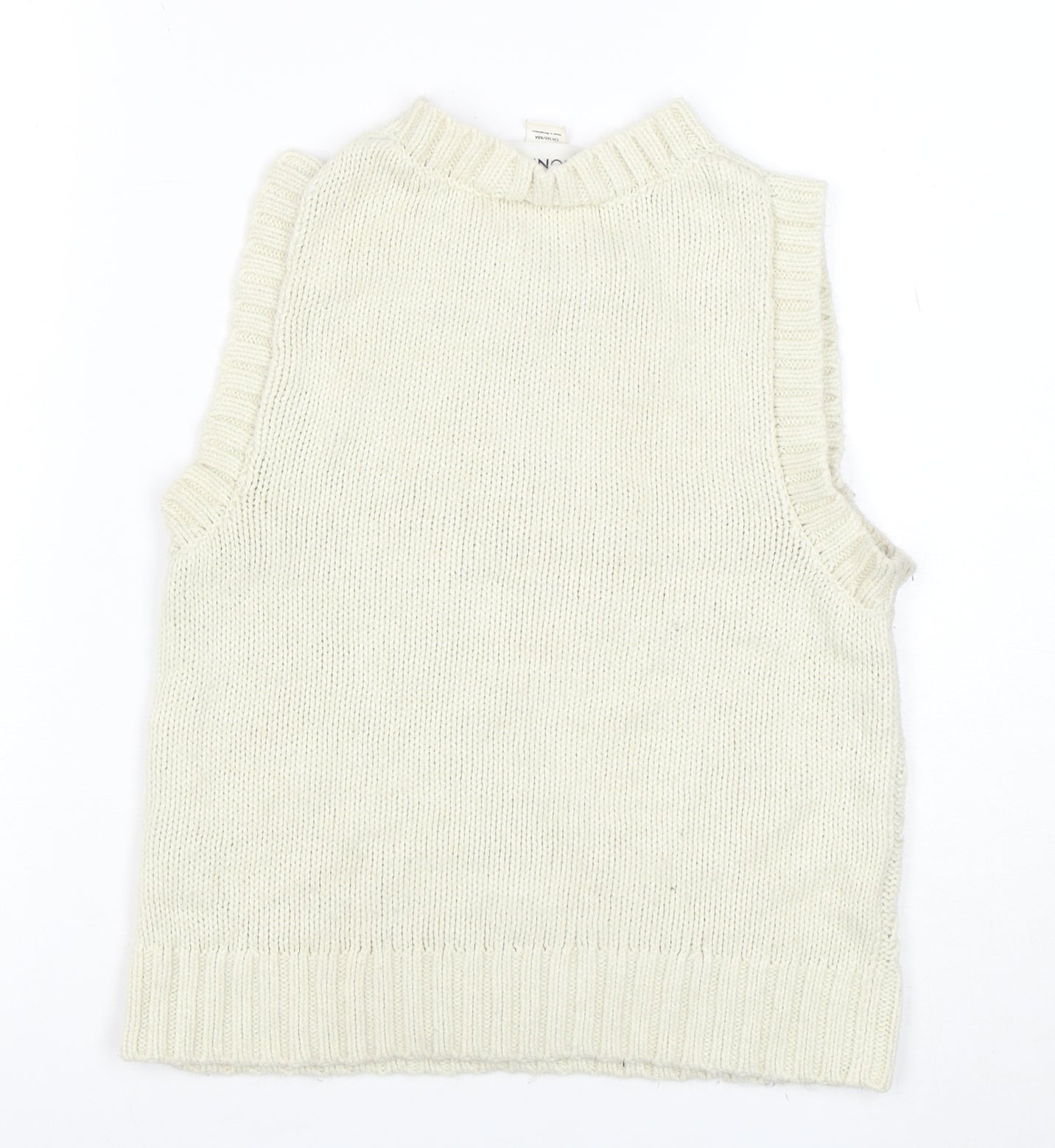 Monki Women's Ivory Cable-Knit Sleeveless Vest Jumper Size S