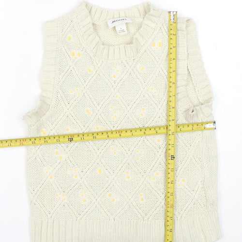 Monki Women's Ivory Cable-Knit Sleeveless Vest Jumper Size S