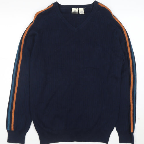 Route 66 Men's Blue V-Neck Cotton Pullover Jumper M