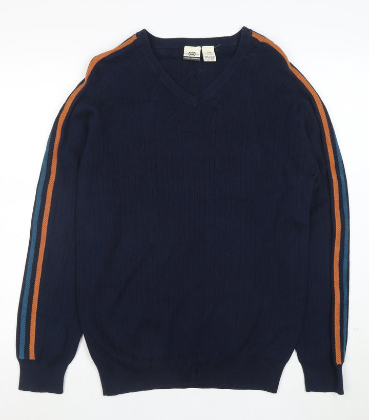 Route 66 Men's Blue V-Neck Cotton Pullover Jumper M
