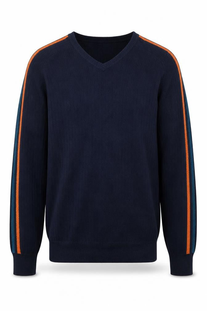 Front view of Route 66 Men's Blue V-Neck Cotton jumper M