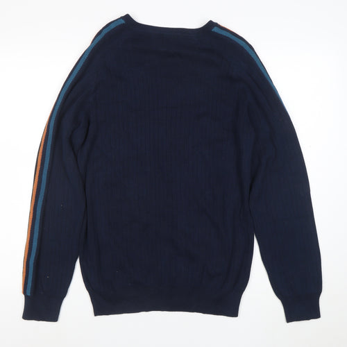 Route 66 Men's Blue V-Neck Cotton Pullover Jumper M