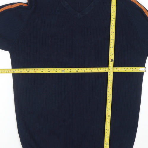 Route 66 Men's Blue V-Neck Cotton Pullover Jumper M